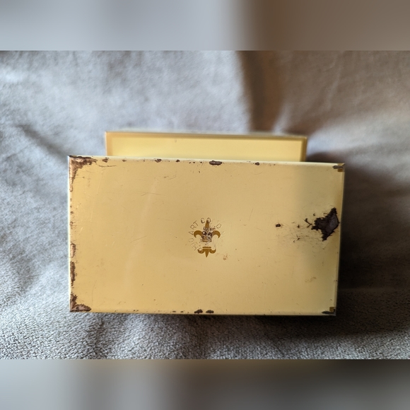 VintageCrossed Arrow Metal TIN RECIPE BOX VOhio Art Co RETRO Kitchen Design GOLD - Picture 3 of 6